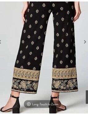 NWT J Jill Size L Large Wearever Full Leg Cropped Black Pattern Pants